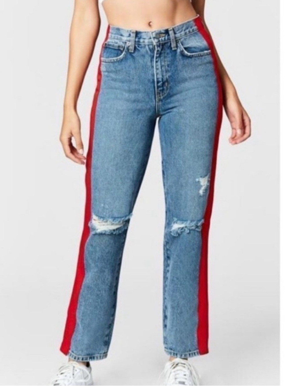Caramel Ursula Taylor High-Rise Blue Denim Jeans with Red Side Stripe